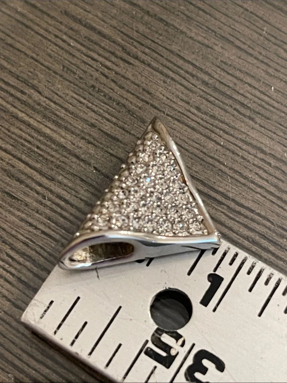 Vintage Silver-tone Wire Necklace with Pave Rhinestone Triangle Pendant - Slide